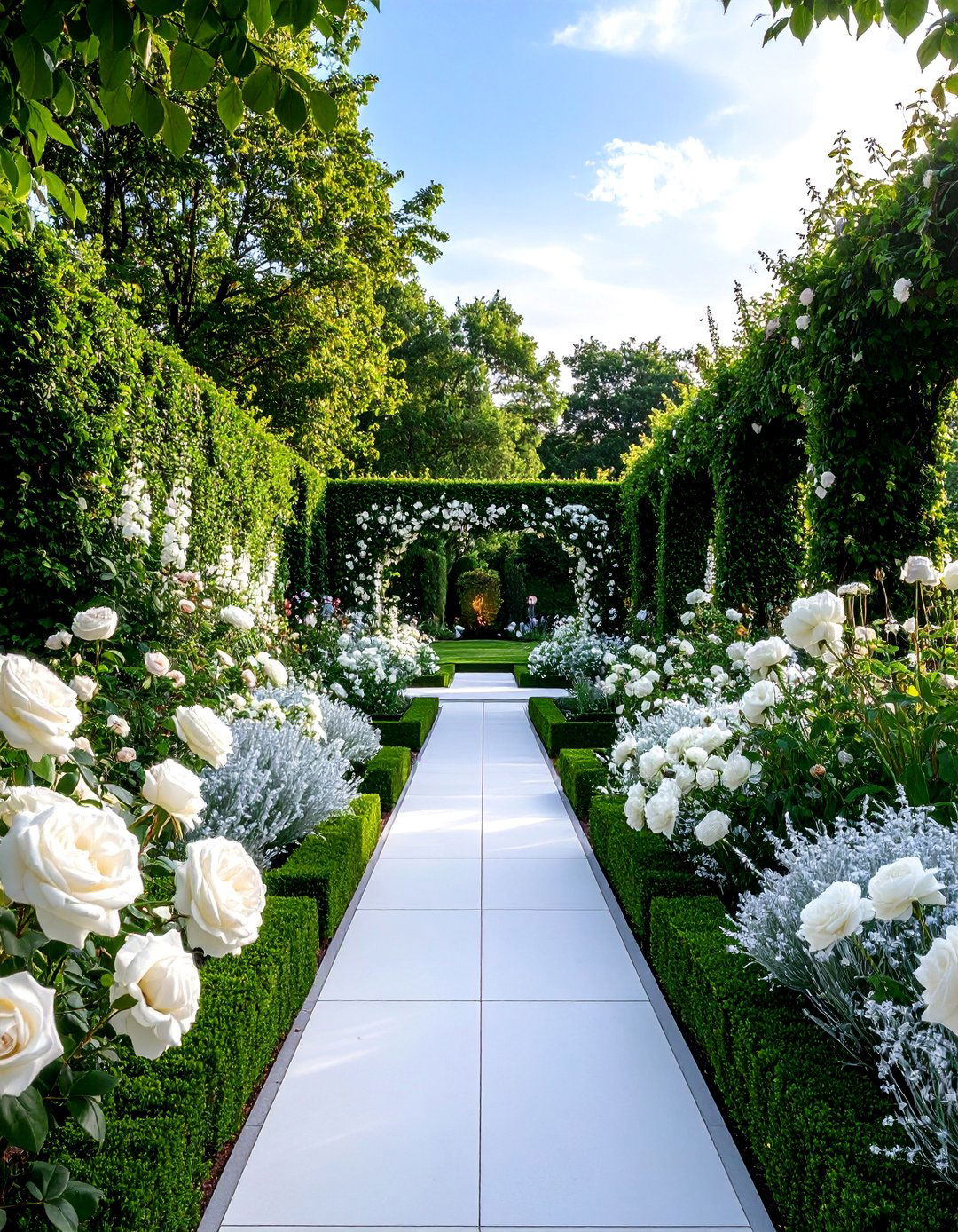 Classic Sissinghurst White Garden with Formal Structure - 25 White Garden Design Ideas