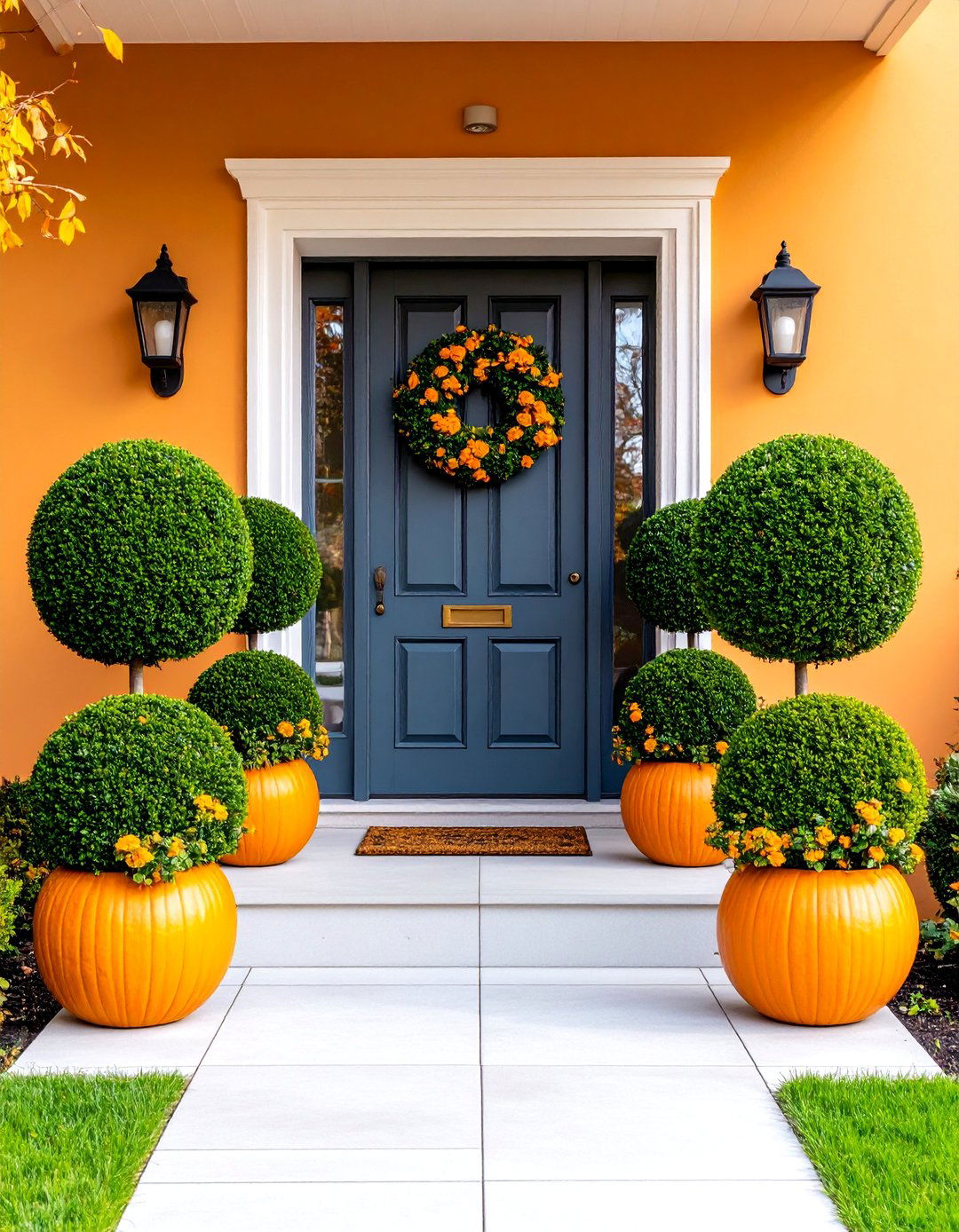Classic Spherical Boxwood Entry Garden - 25 Front Yard Boxwood Designs