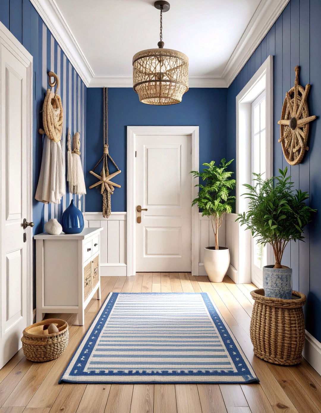 Classic Striped Hallway Wallpaper with Nautical Inspiration - 25 Hallway Wallpaper Ideas