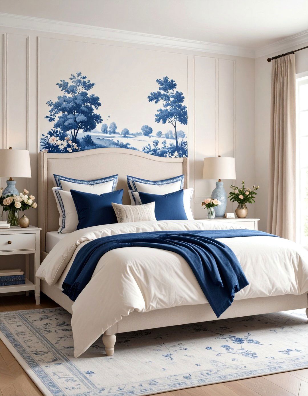 Classic Toile Scenes in Navy Blue - 25 Bedroom Wallpaper Ideas