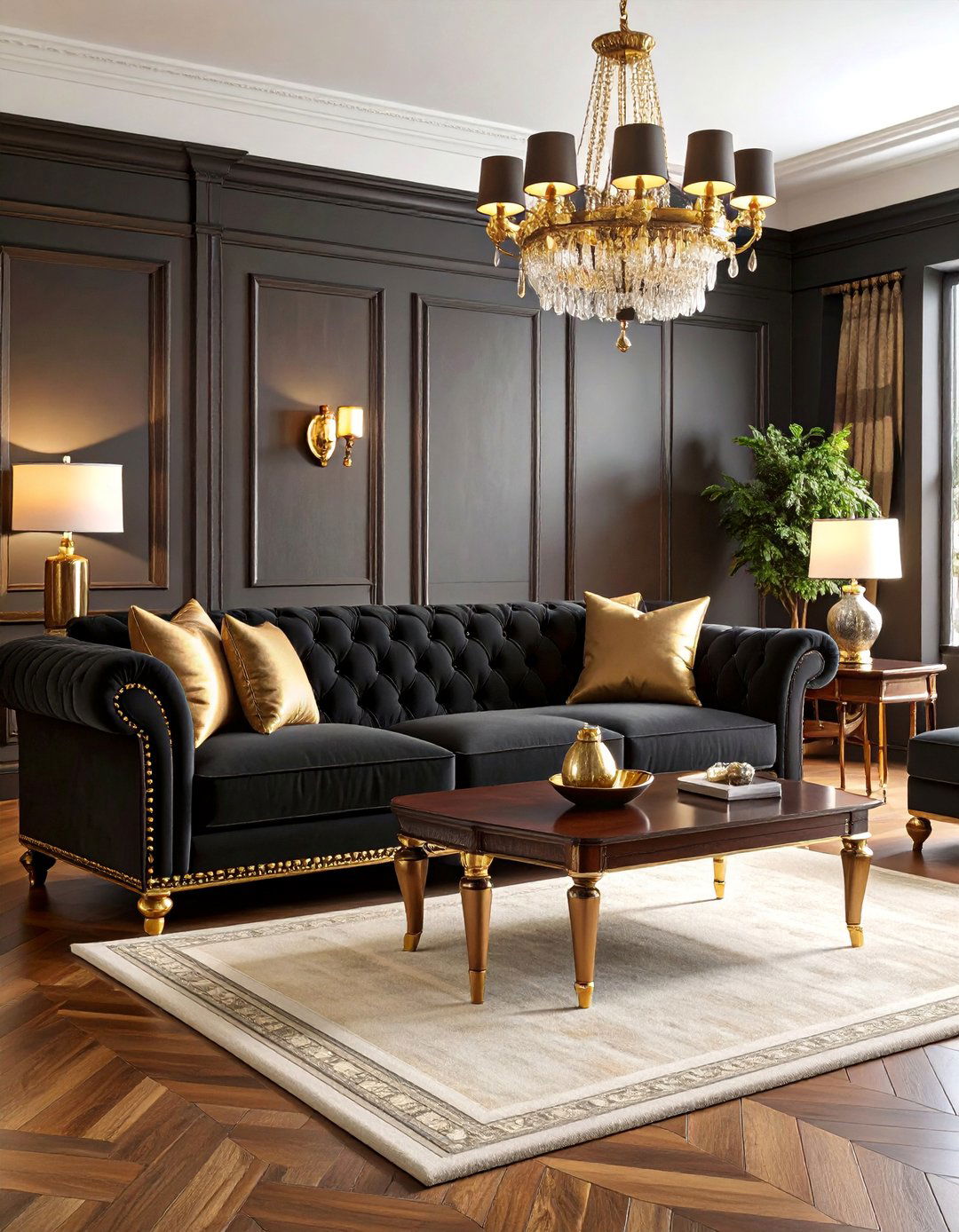 Classic Traditional Black Gold Elegance - 25 Black and Gold Living Room Ideas