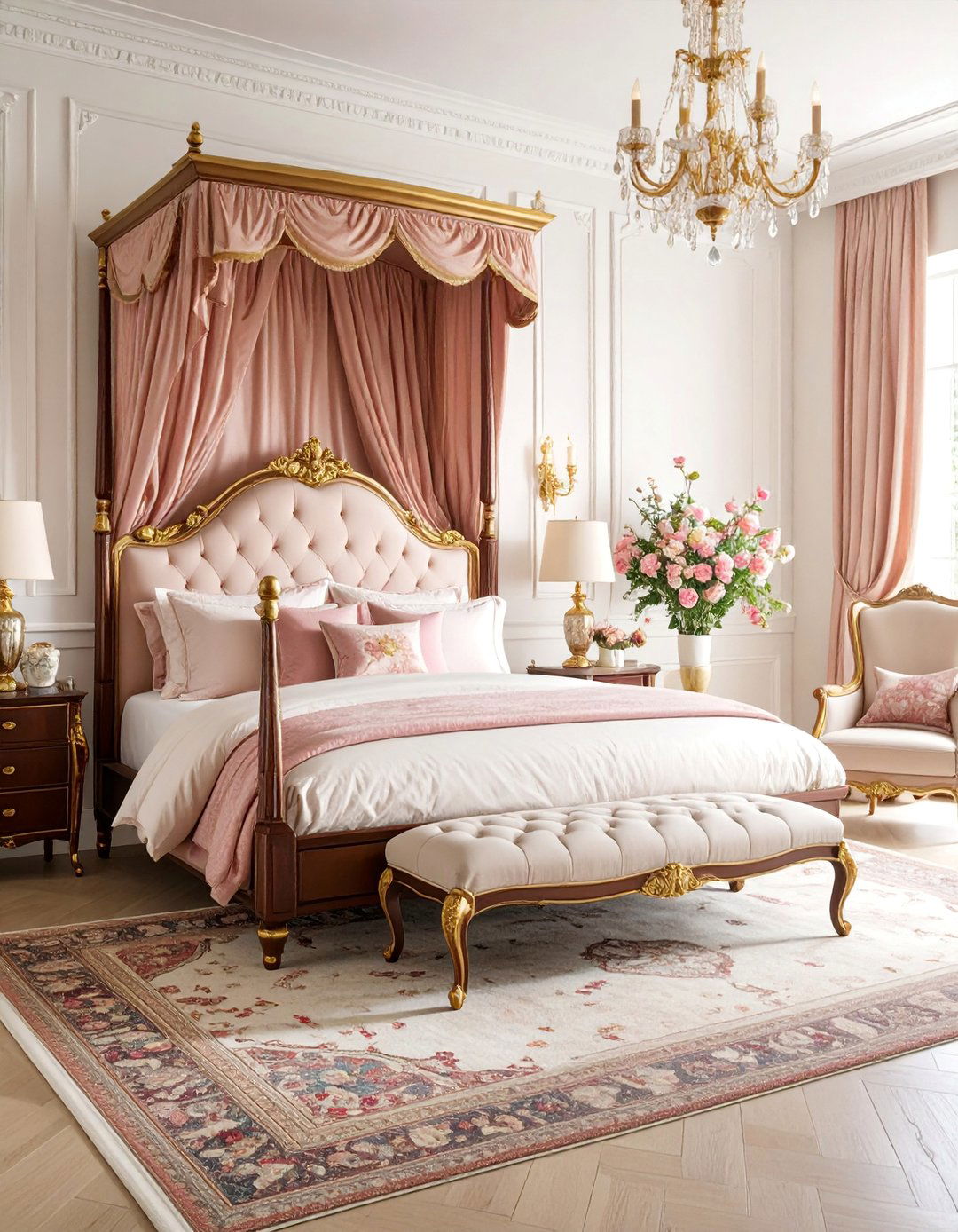Classic Traditional Pink and Gold Manor - 25 Pink and Gold Bedroom Ideas