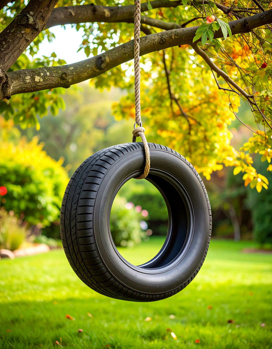 Classic Vertical Tire Swing with Rope - 25 Tire Swing Ideas