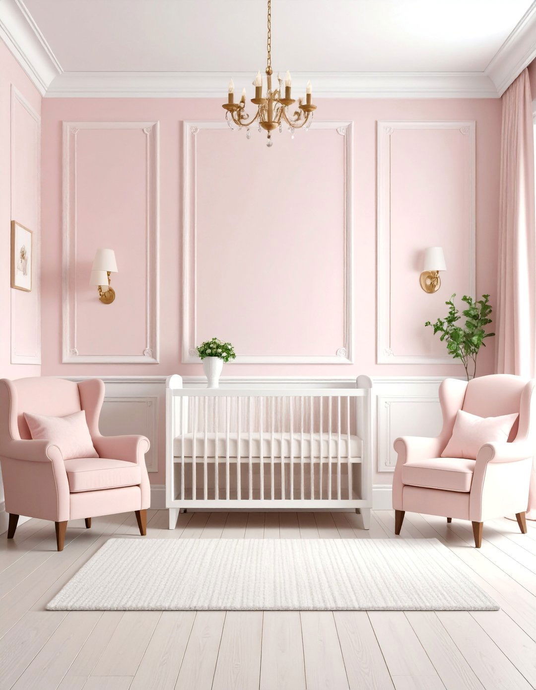Classic White Beadboard with Soft Pink Walls - 25 Wainscoting Nursery Ideas