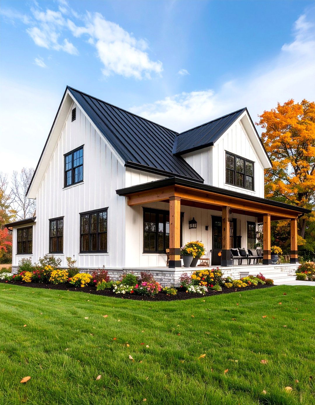 Classic White Board and Batten with Black Metal Roof - 25 Modern Farmhouse Exterior