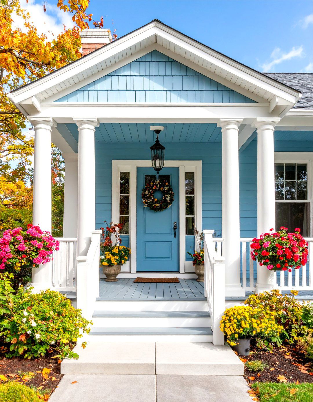Classic White Column Porch with Beadboard Ceiling - 25 Small Cape Cod Front Porch Ideas