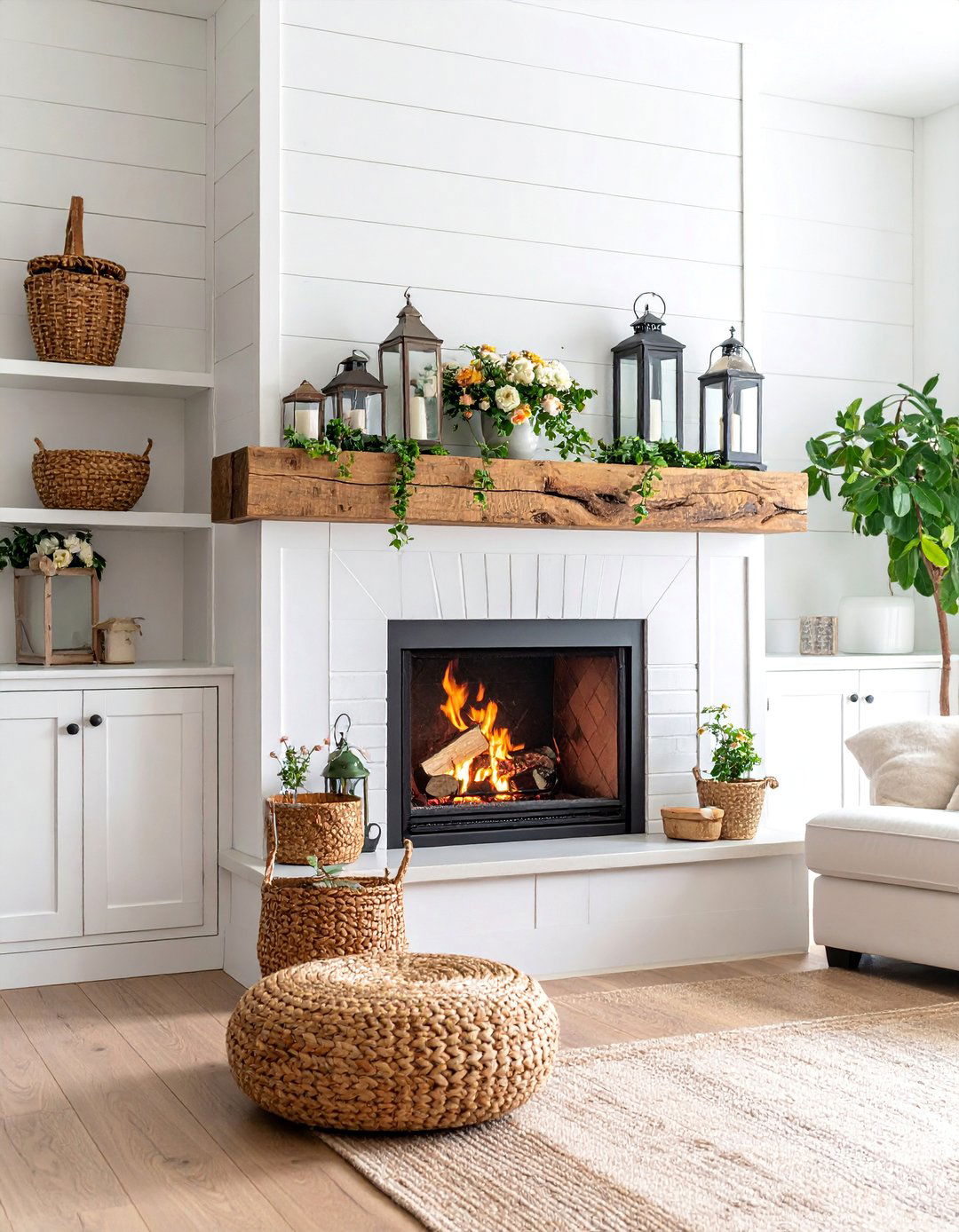 Classic White Horizontal Shiplap Farmhouse Design - 25 Shiplap Fireplace Ideas