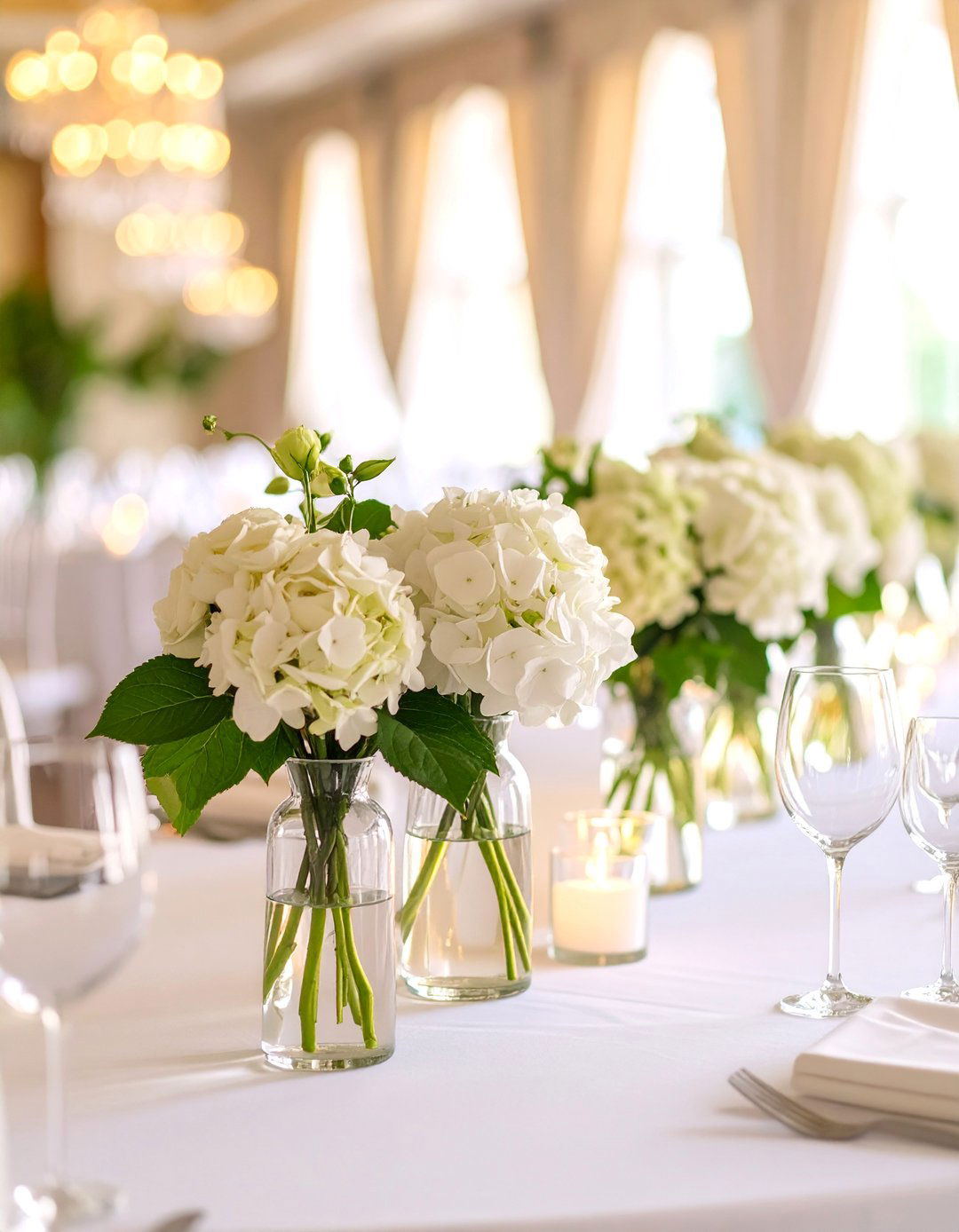 Classic White Hydrangea Elegance - 25 Bud Vase Wedding Centerpiece Ideas