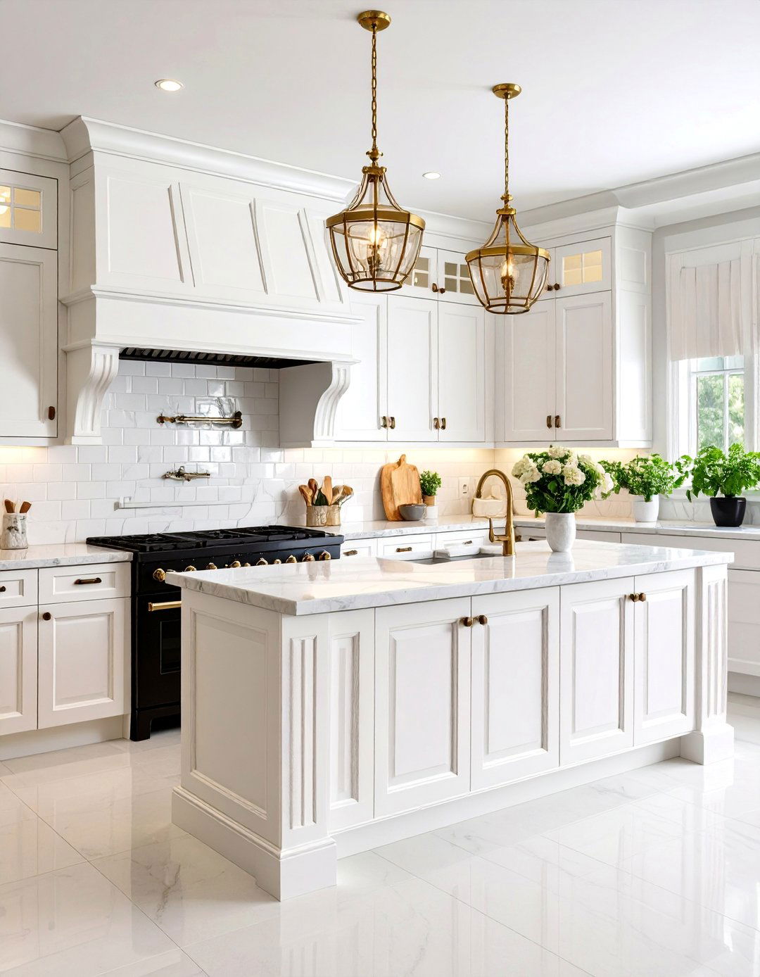 Classic White Kitchen with Black Appliances and Subway Tiles - 25 White Kitchen with Black Appliances Ideas