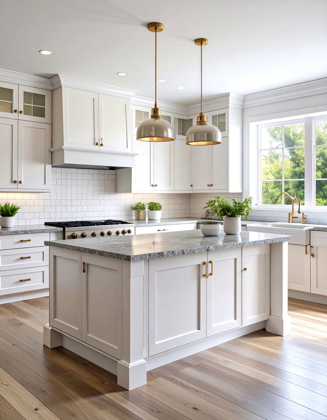 Classic White Kitchen with Grey Countertops - 25 Grey and White Kitchen Ideas