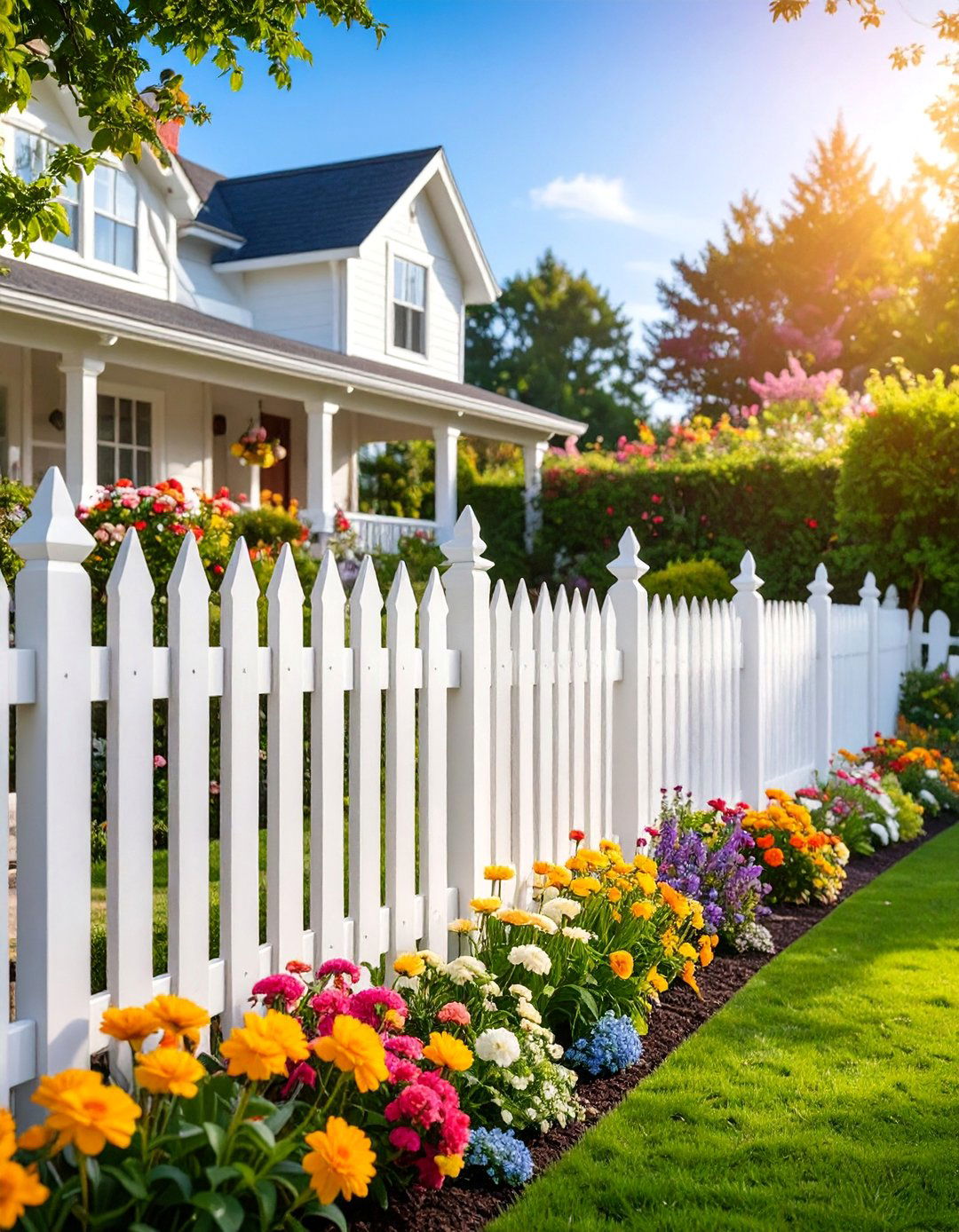 Classic White Picket Fence with Decorative Tops - 25 Wood Fence Ideas