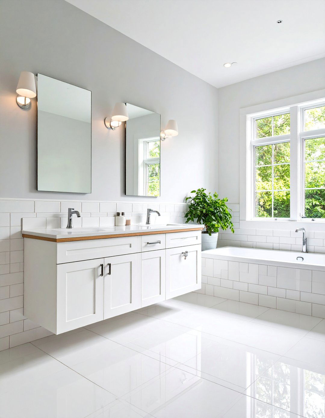 Classic White Subway Half Wall Modern Bathroom - 25 Half-wall Tile Bathroom Ideas