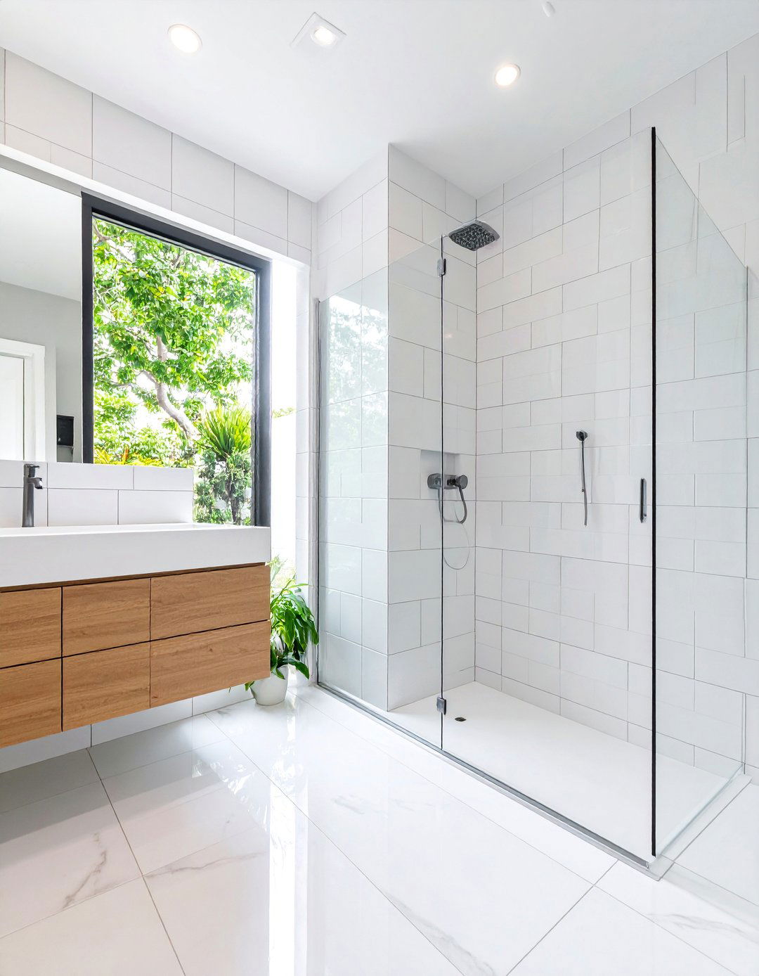 Classic White Subway Tile with Running Bond Pattern - 25 Walk-in Shower Tile Ideas