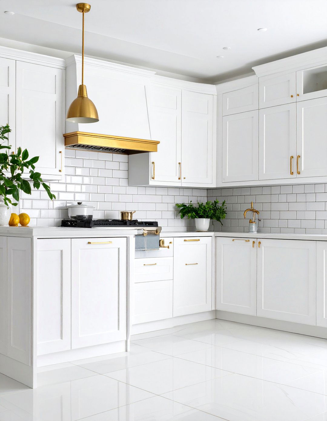 Classic White Subway with Gold Grout Lines - 25 White and Gold Kitchen Backsplash Ideas