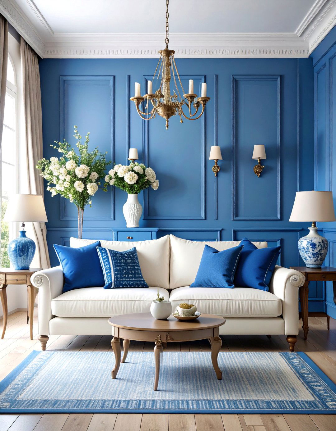 Classic White and Blue French Country Living Room - 25 French Country Living Room Ideas