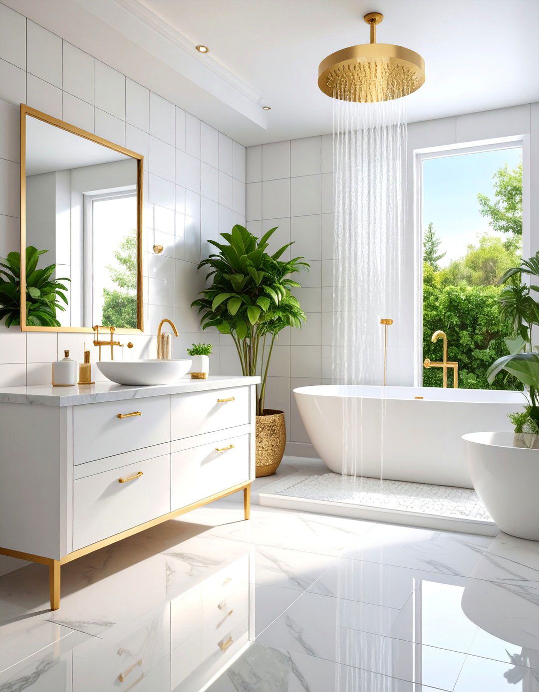 Classic White and Gold Spa Retreat - 25 Gold Bathroom Ideas