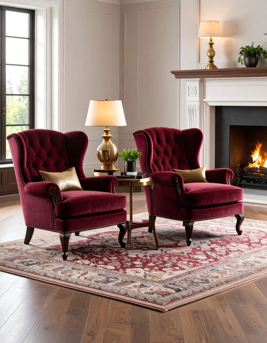 Classic Wingback Chairs with Traditional Flanking Design - 25 Chairs in Front of Fireplace Ideas