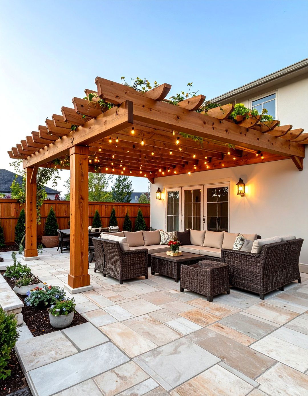 Classic Wooden Pergola with Climbing Vines - 25 Covered Patio Ideas