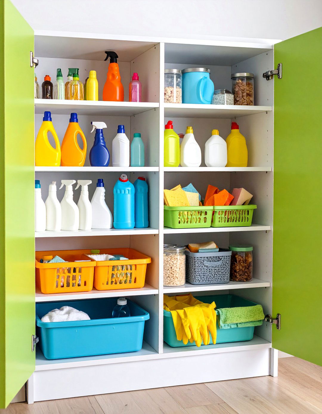 Cleaning Supply Organization with Safety Features - 25 Kitchen Cabinet Organization Ideas
