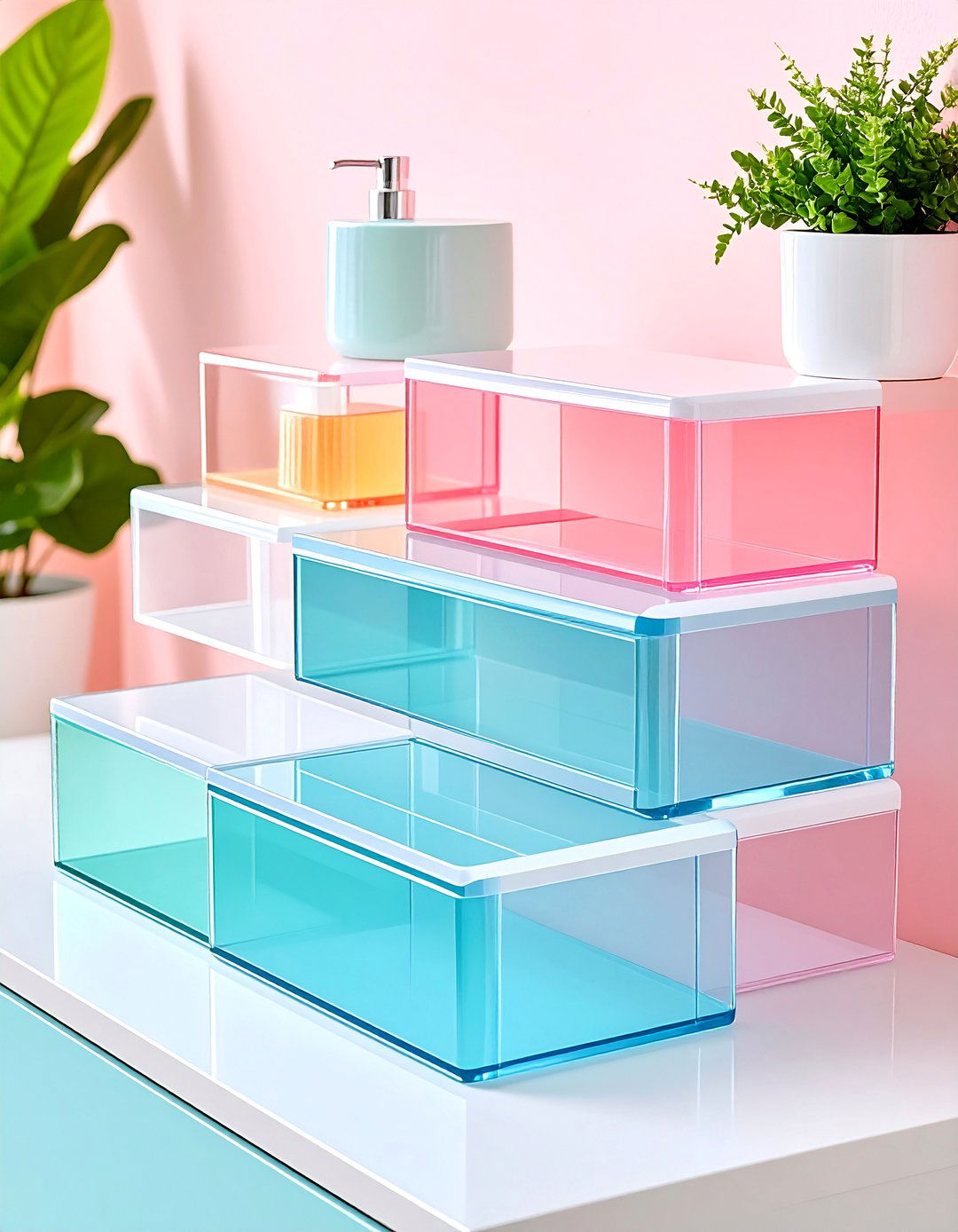 Clear Acrylic Stepped Organizers with Visibility Enhancement - 25 vanity organization ideas