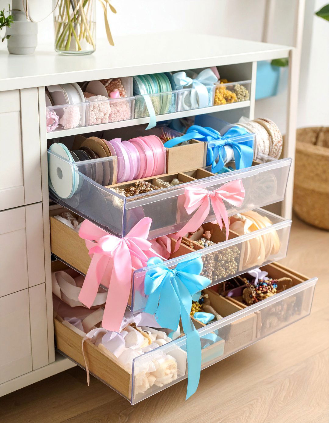 Clear Drawer Organizer System with Foam Dividers - 25 Ribbon Storage Ideas