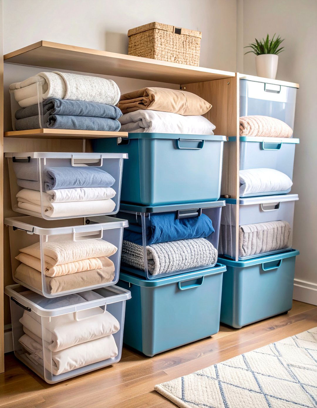 Clear Plastic Storage Bins with Lids - 25 Comforter Storage Ideas
