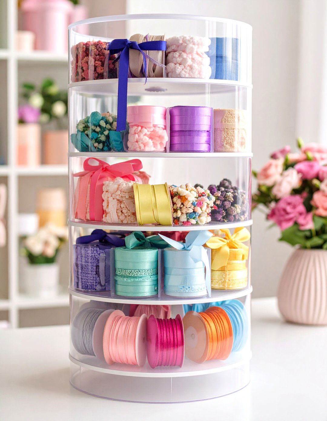 Clear Plastic Storage Tower System - 25 Ribbon Storage Ideas