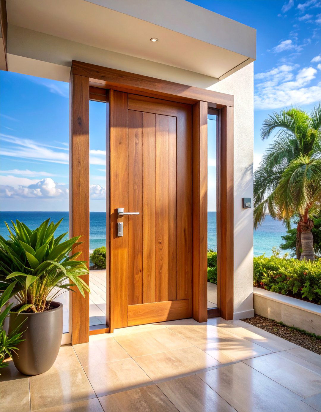 Climate Resistant Teak Door with Marine Finish - 25 Stained Front Door Ideas