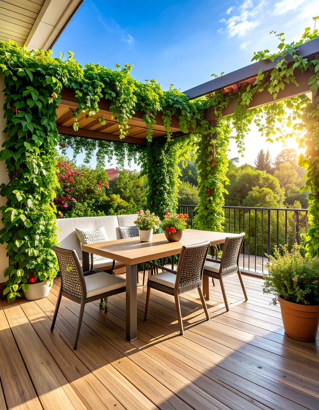 Climbing Vine Trellis System with Seasonal Interest - 25 Balcony Privacy Ideas