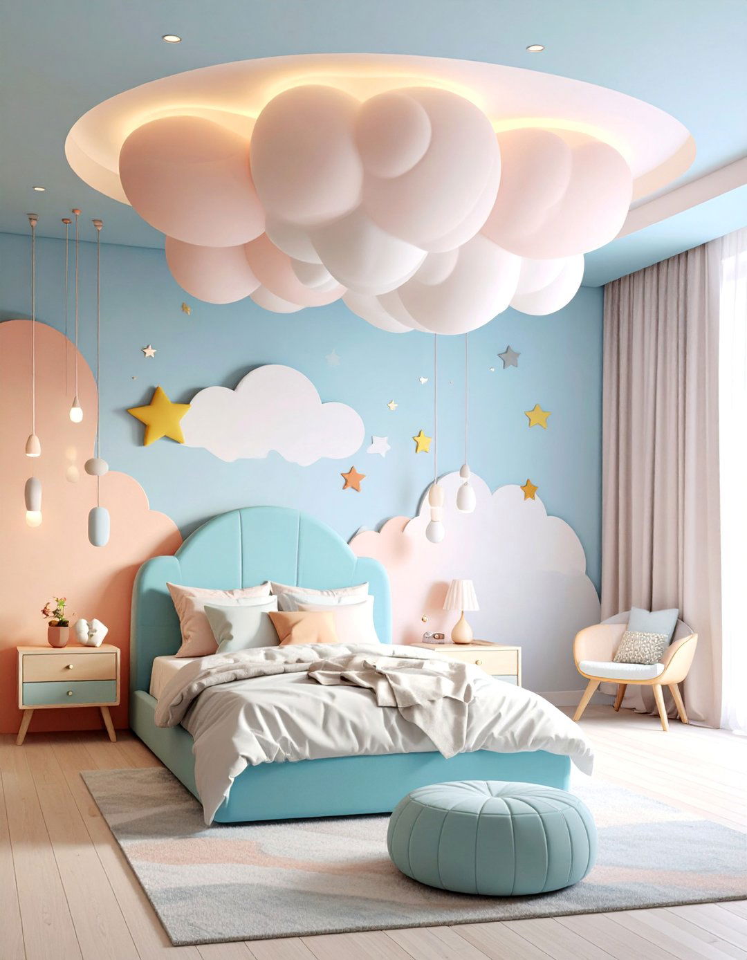 Cloud Shaped Pop Ceiling with Organic Forms - 25 Pop Ceiling Design Ideas