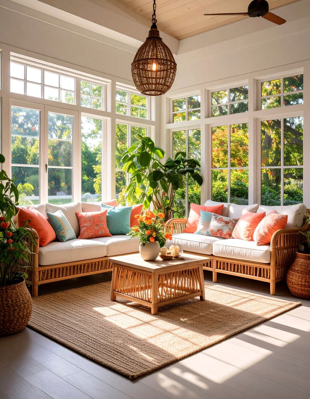 Coastal Autumn Sunroom with Natural Light - 25 Fall Decor Ideas