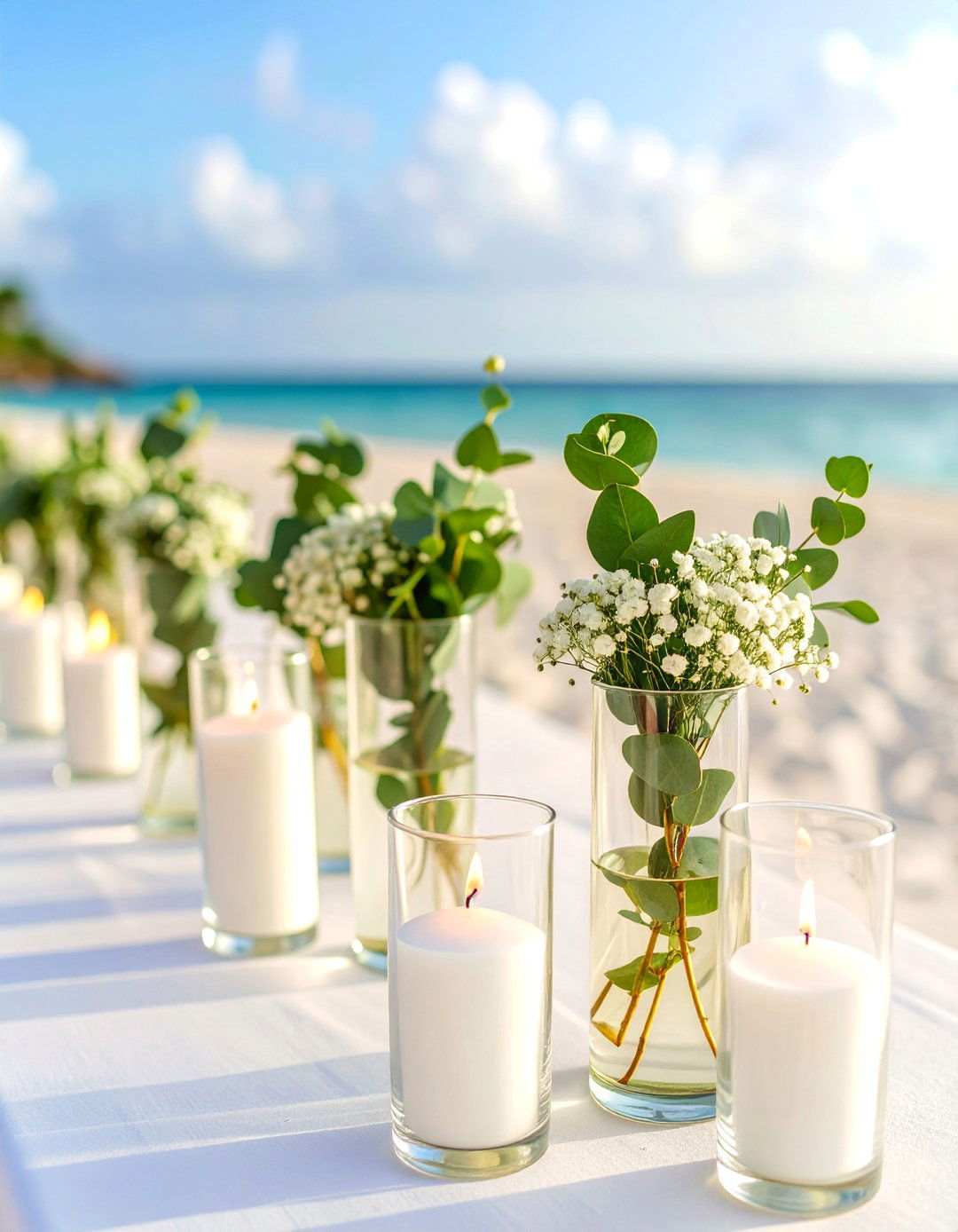 Coastal Babys Breath Serenity - 25 Bud Vase Wedding Centerpiece Ideas