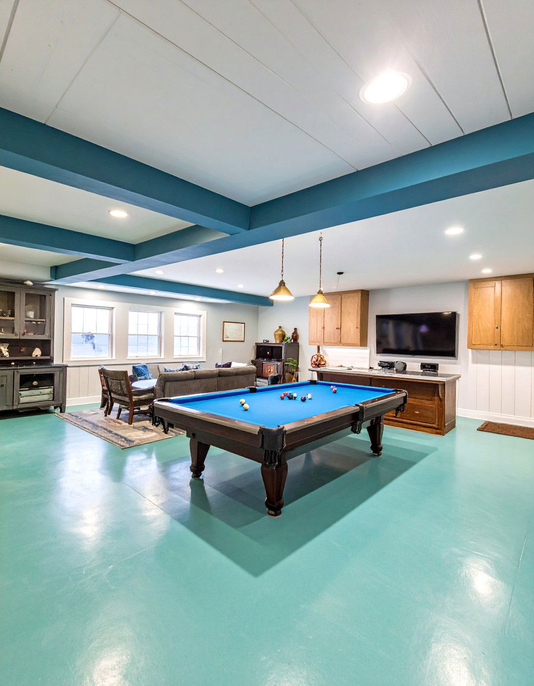 Coastal Basement Game Room with Nautical Elements - 25 Basement Game Room Ideas