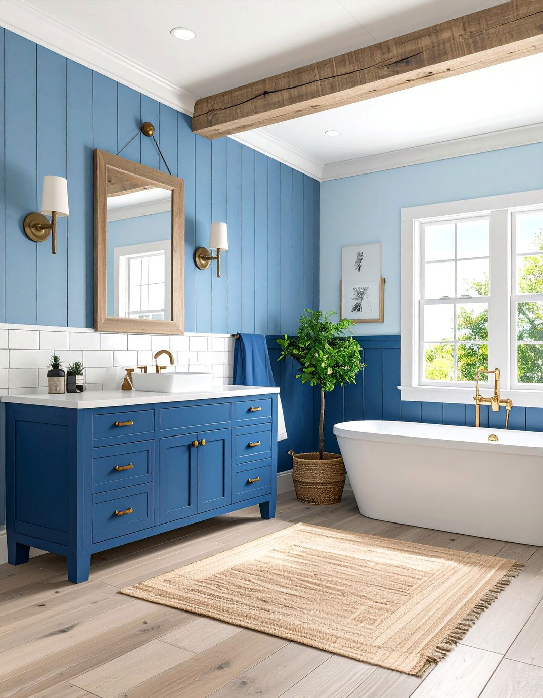 Coastal Bathroom Navy Board and Batten Wainscoting - 25 Board and Batten Wall Ideas