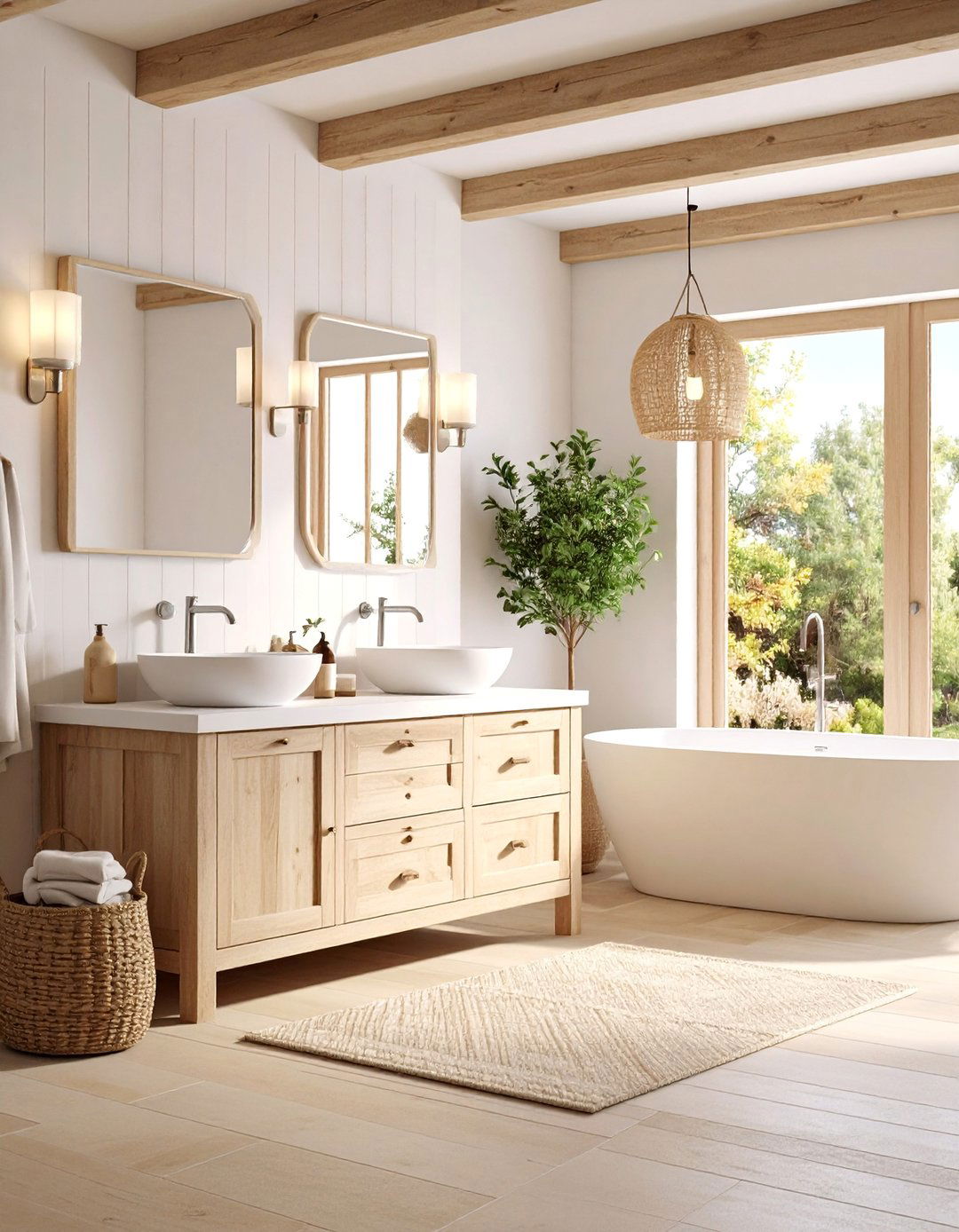 Coastal Bathroom with Beige Driftwood and White Ceramics - 25 Beige and White Bathroom Ideas