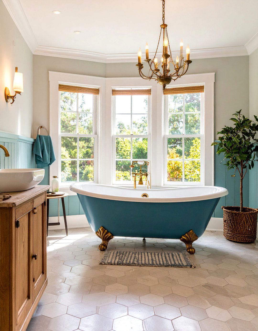 Coastal Bathroom with Clawfoot Tub and Vintage Accessories - 25 Coastal Decor Ideas