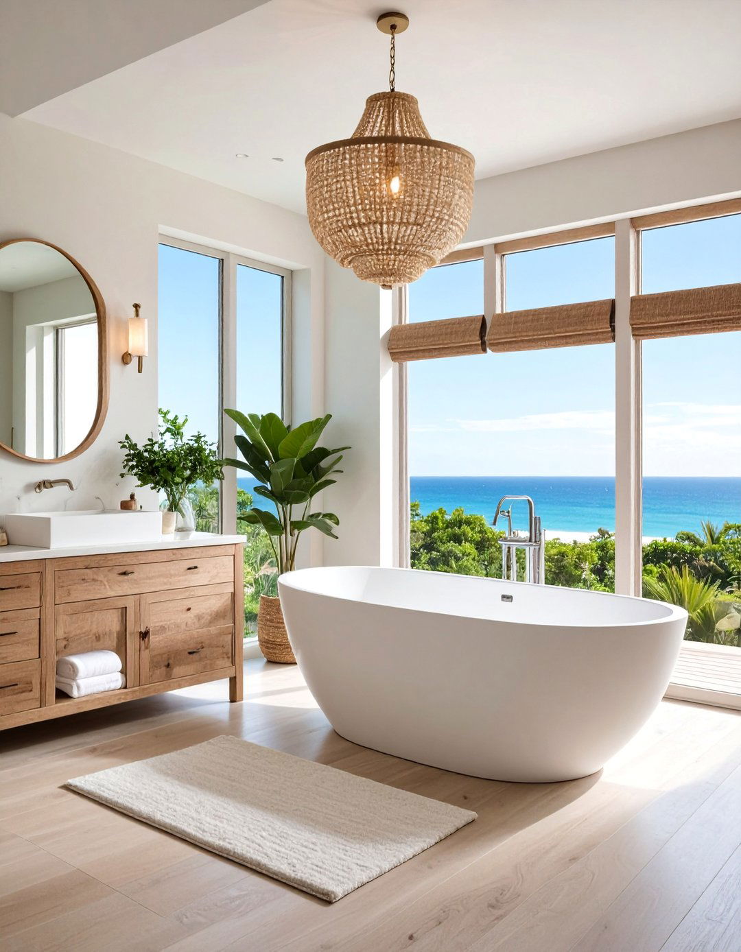 Coastal Bathroom with Freestanding Tub and Driftwood Vanity - 25 Coastal Decor Ideas