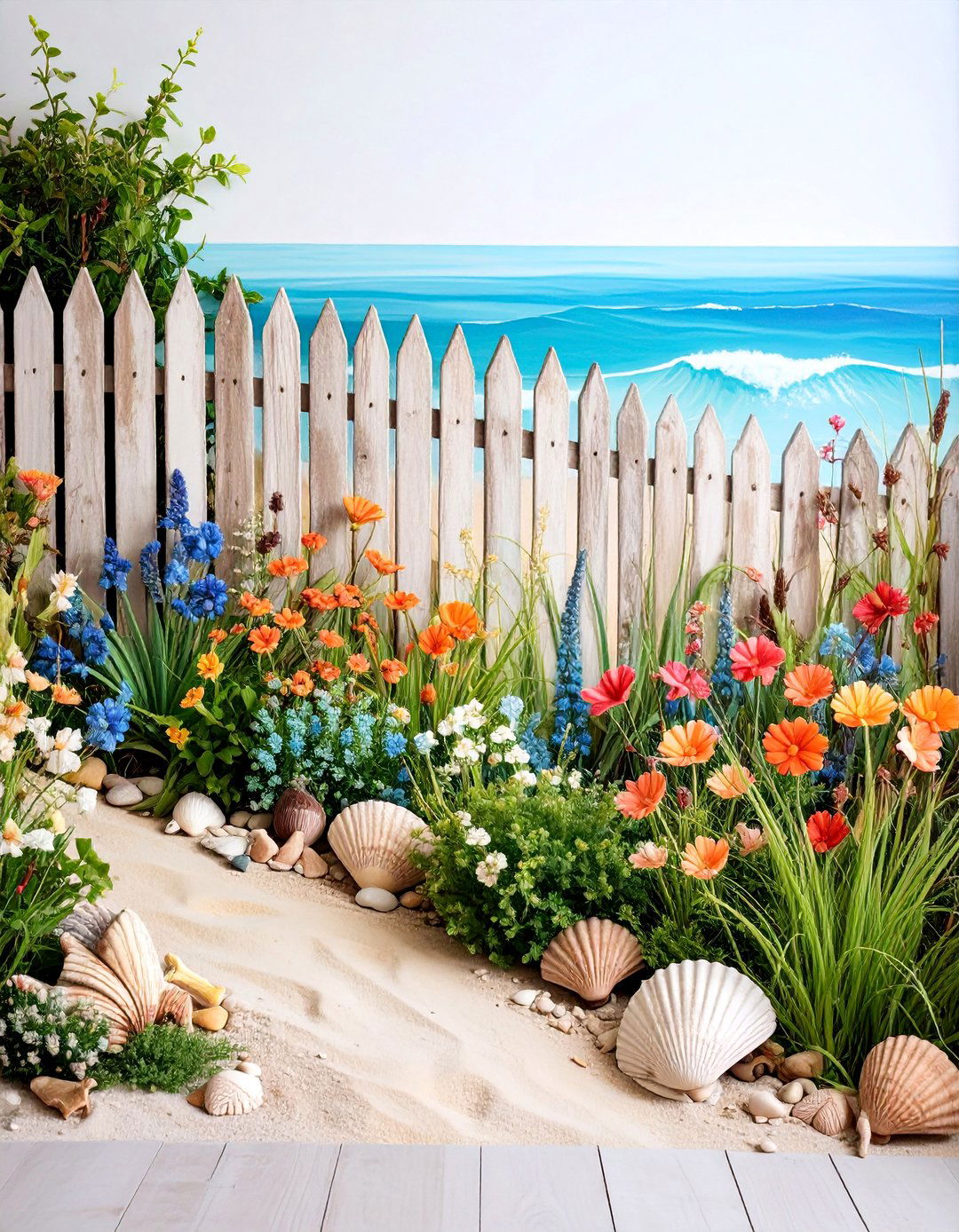 Coastal Beach Garden Mural with Seaside Plants - 25 Garden Mural Ideas