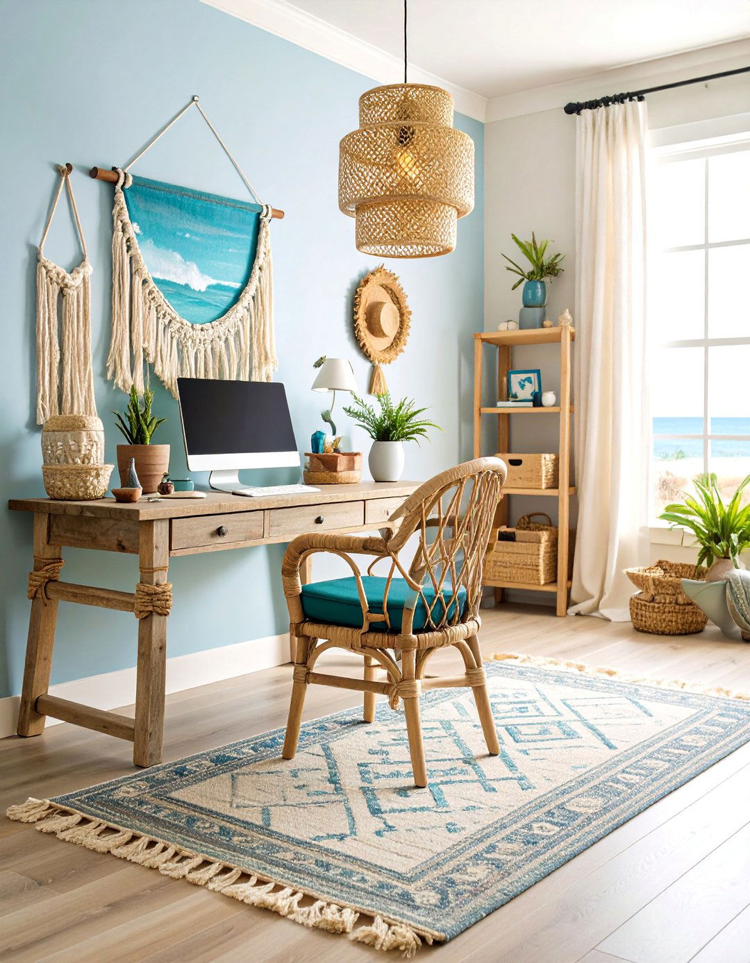 Coastal Beach House Home Office with Driftwood and Nautical Elements - 25 Home Office Decor Ideas