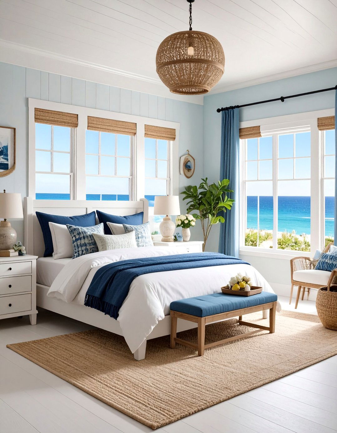 Coastal Bedroom with Black Ship Style Window Trim - 25 Black Trim Interiors