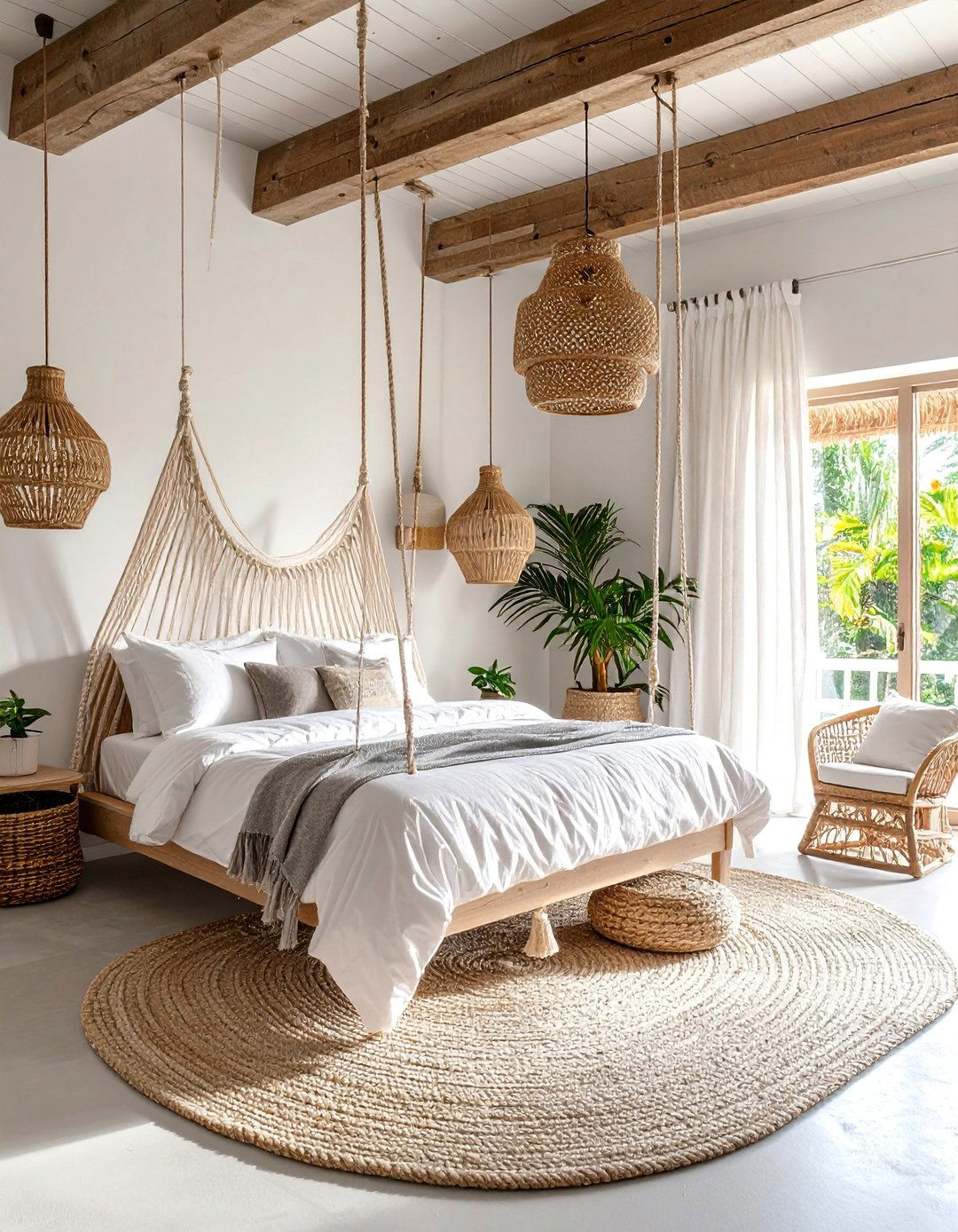 Coastal Bedroom with Hanging Rope Bed - 25 Coastal Bedroom Ideas