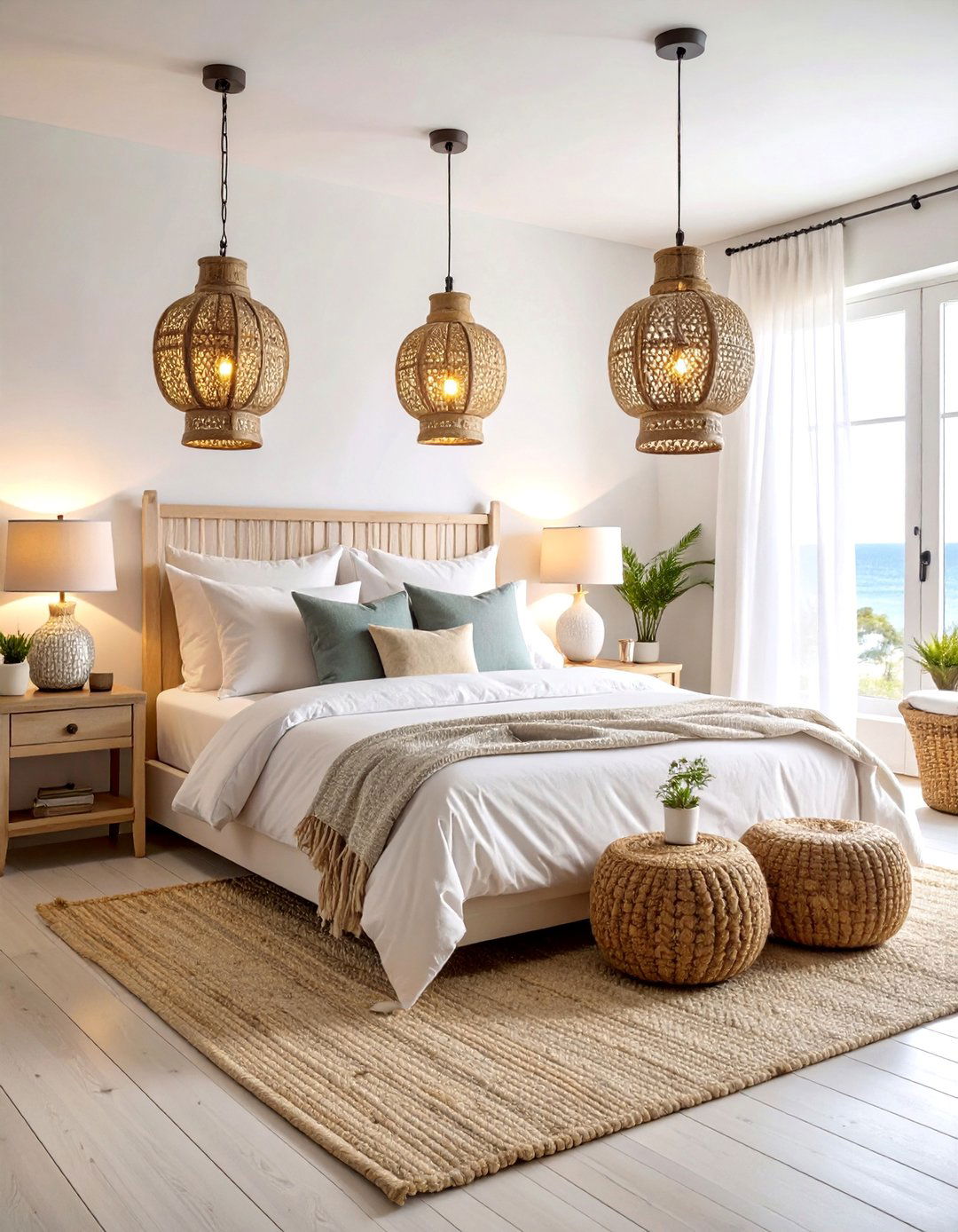 Coastal Bedroom with Lantern Style Lighting - 25 Coastal Bedroom Ideas