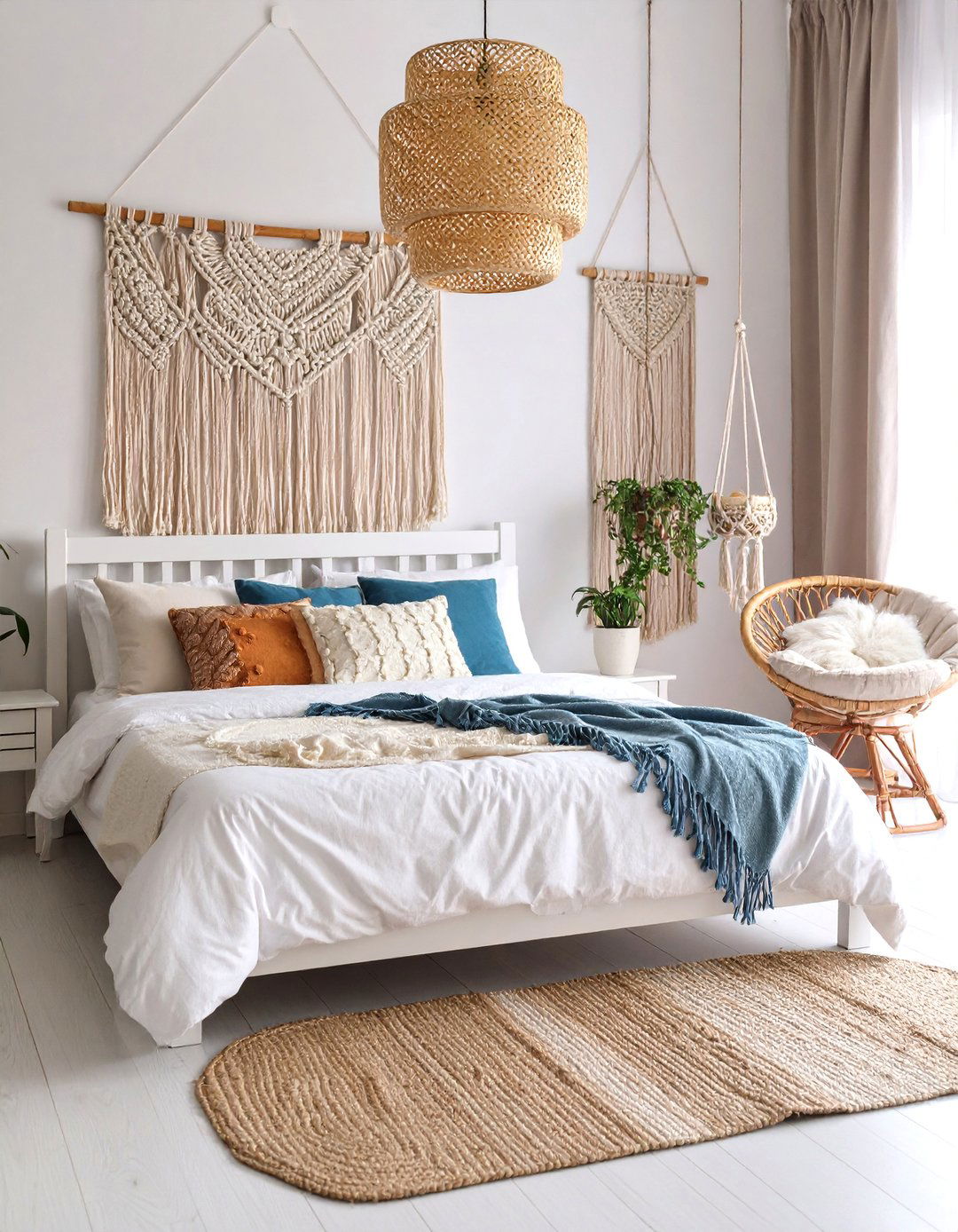 Coastal Bedroom with Macrame Wall Art - 25 Coastal Bedroom Ideas