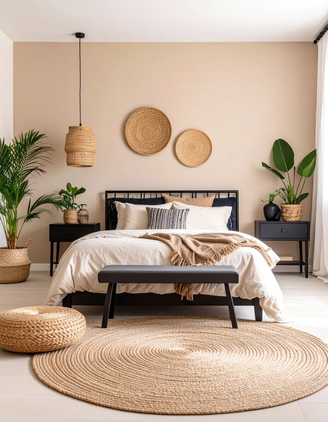Coastal Bedroom with Natural Light - 25 Black and Beige Bedroom Design Ideas