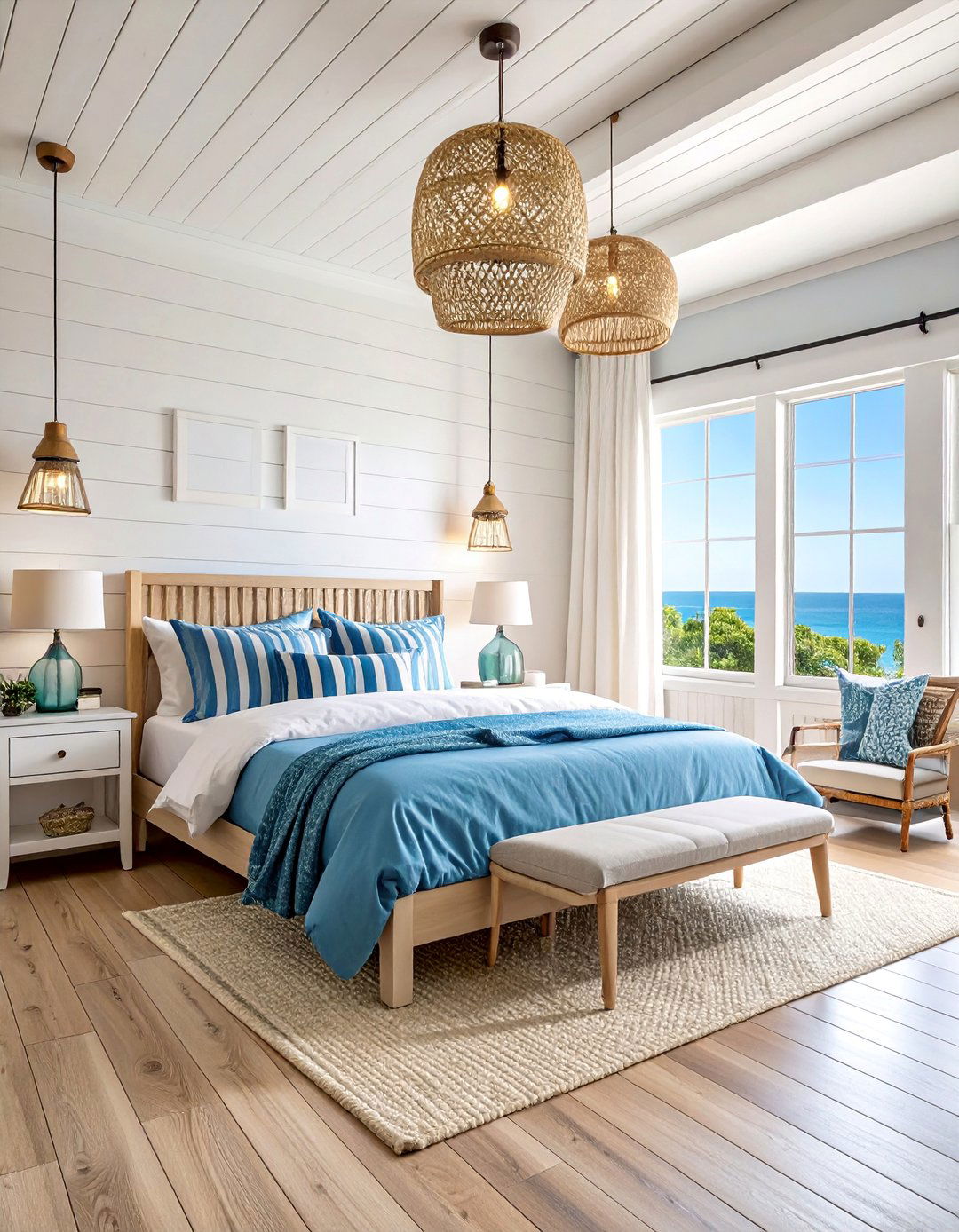 Coastal Bedroom with Shiplap Accent Wall - 25 Coastal Decor Ideas