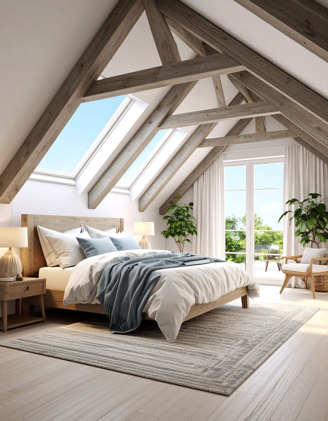 Coastal Bedroom with Weathered Gray Beams - 25 Vaulted Ceiling With Beams