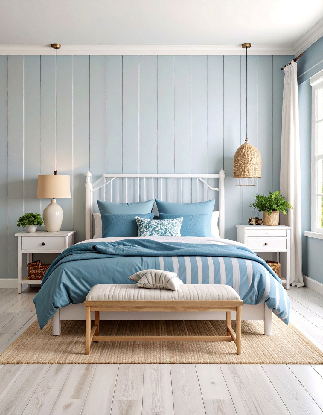 Coastal Bedroom with Weathered Grey and Crisp White - 25 Grey and White House Interior Design Ideas