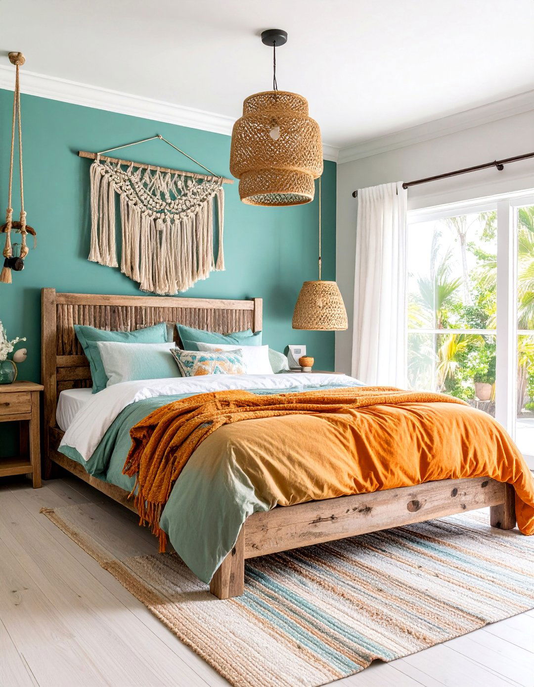Coastal Bedroom with Weathered Wood and Bright Textiles - 25 Teal and Orange Color Scheme for Your Rooms