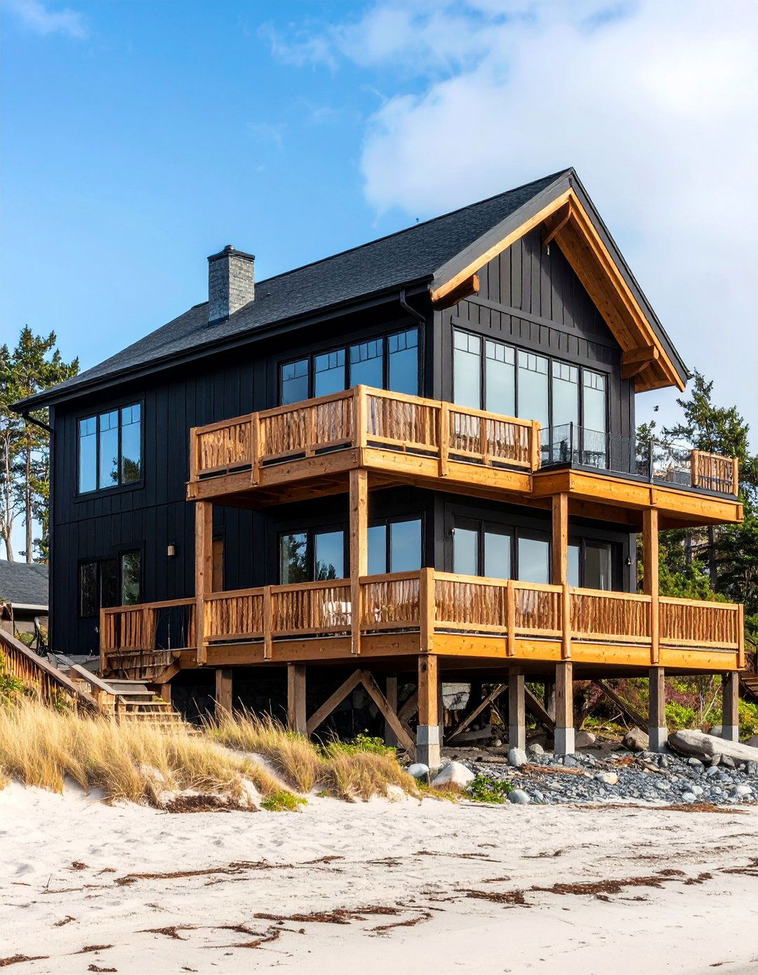 Coastal Black House with Weather Resistant Cedar Features - 25 Black House With Wood Accents