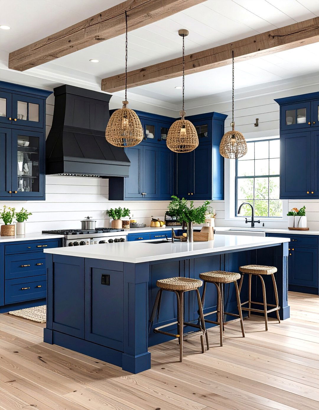 Coastal Black Kitchen with White Shiplap and Blue Accents - 25 kitchens with beautiful black cabinets